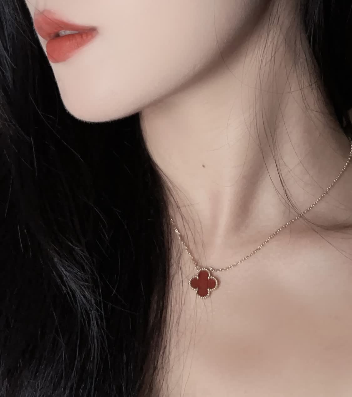 Van Cleef & Arpels Vintage Alhambra Red Enamel Gold Necklace